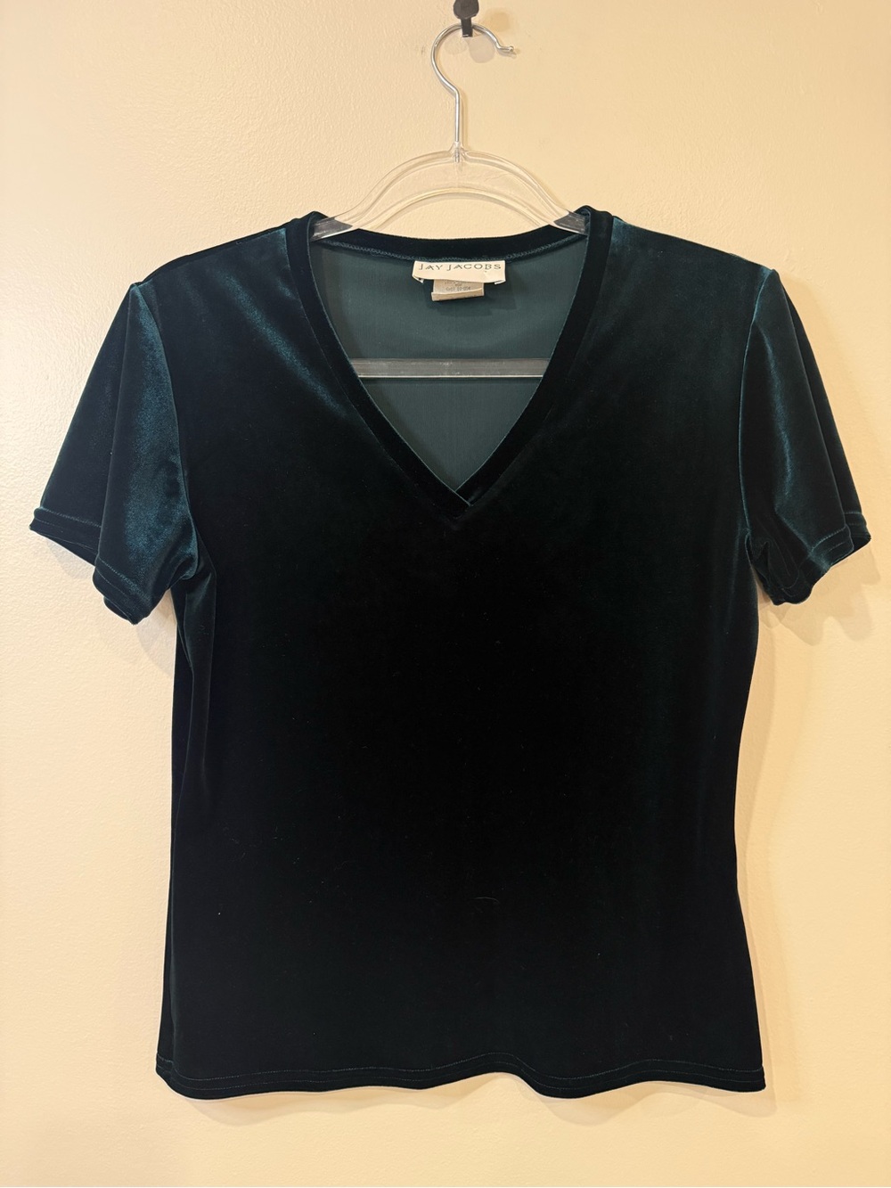 Vintage 90s Jay Jacobs Forest Green Stretch Velvet V-Neck Top L